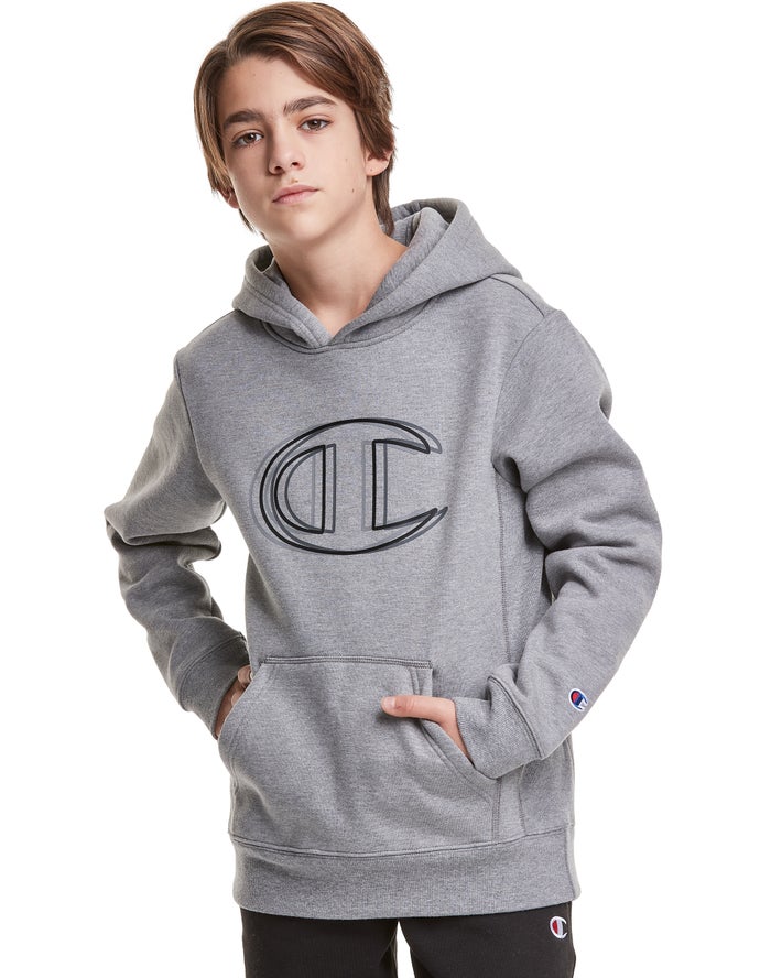 Champion Reverse Weave Fleece Vibrating Logo - Poikien TummanHarmaat Huppari - Suomi 7301254-EJ